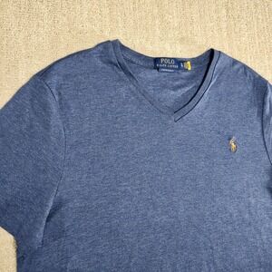 Polo Ralph Lauren Shirt Men XL Pima Soft Touch V Neck Blue Interlock Flesh Pony